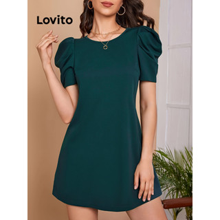 Lovito Vestido Elegante Liso Com Mangas Bufantes Para Mulheres LNL46216