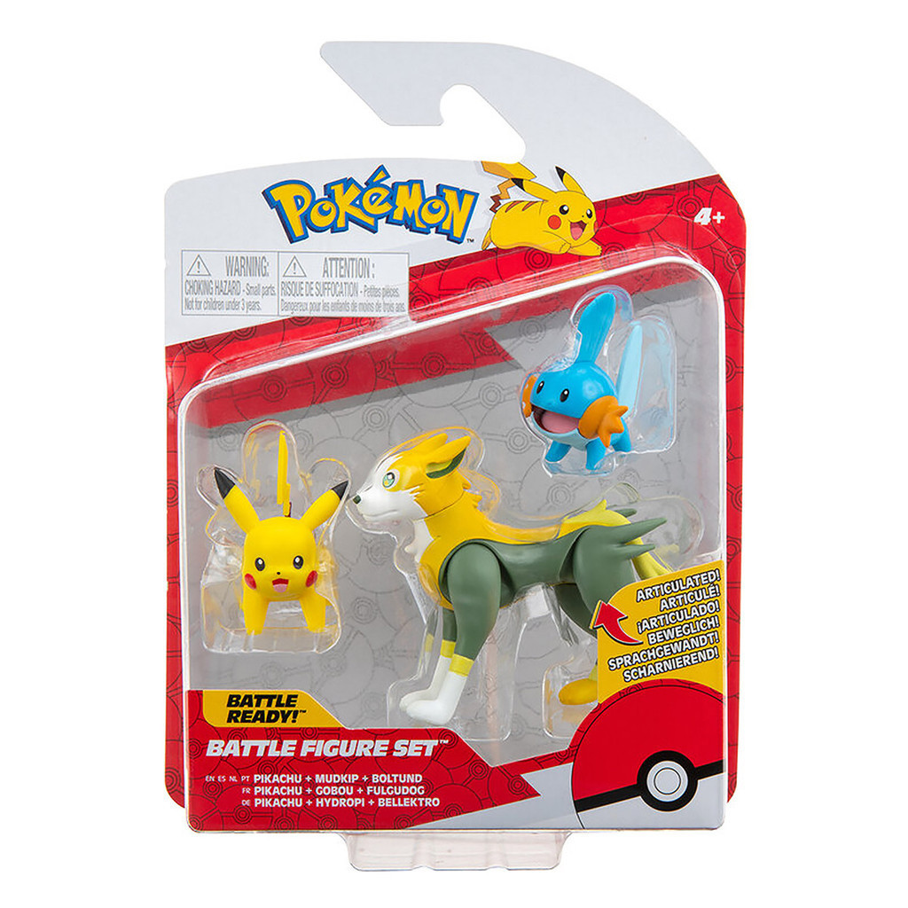 3 Bonecos de Batalha Pikachu, Mudkip e Boltund - Pokémon
