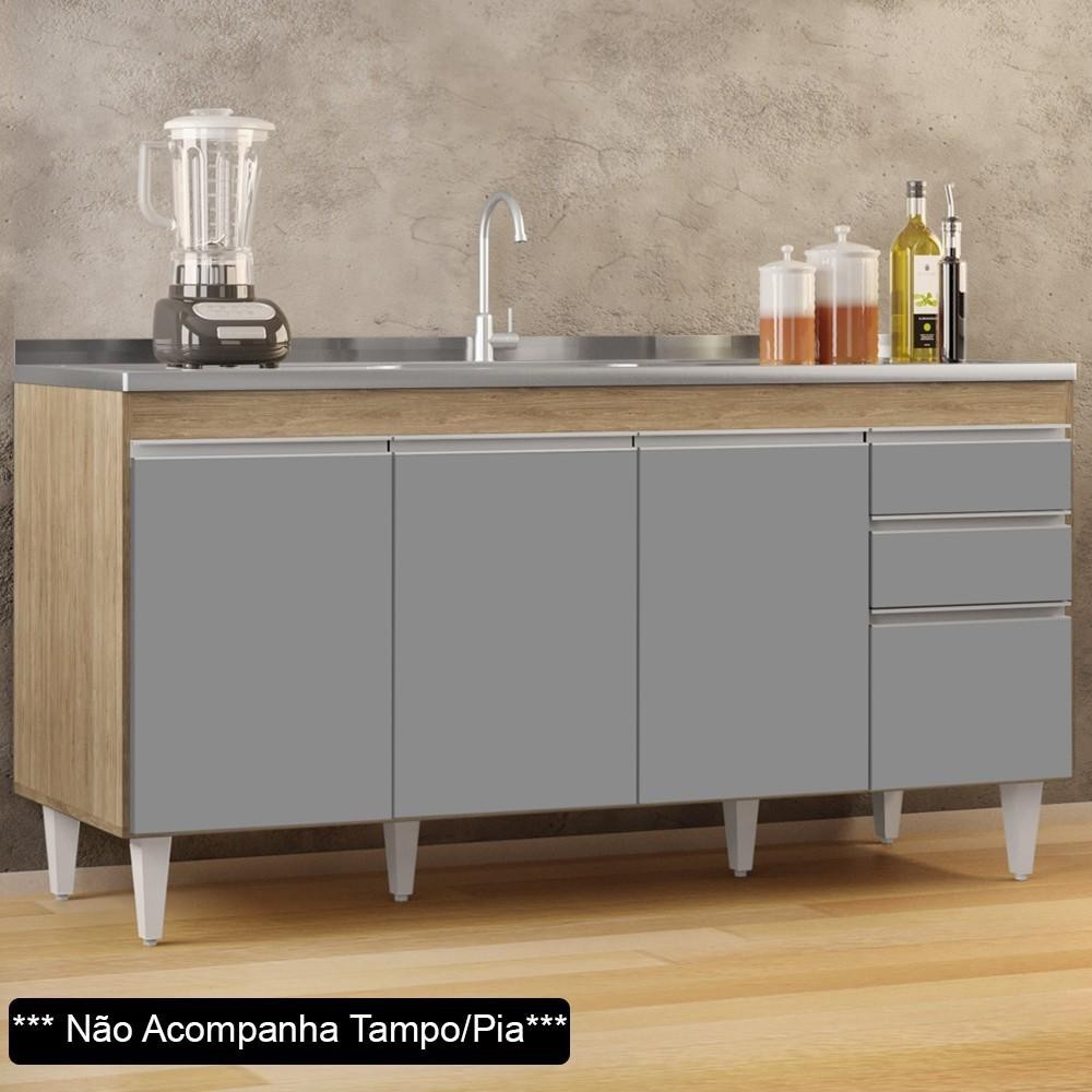 Balcão Gabinete 160cm Sem Tampo 4 Portas 2 Gavetas Arkansas Castanho/Cinza - Lumil Móveis em Oferta na Shopee