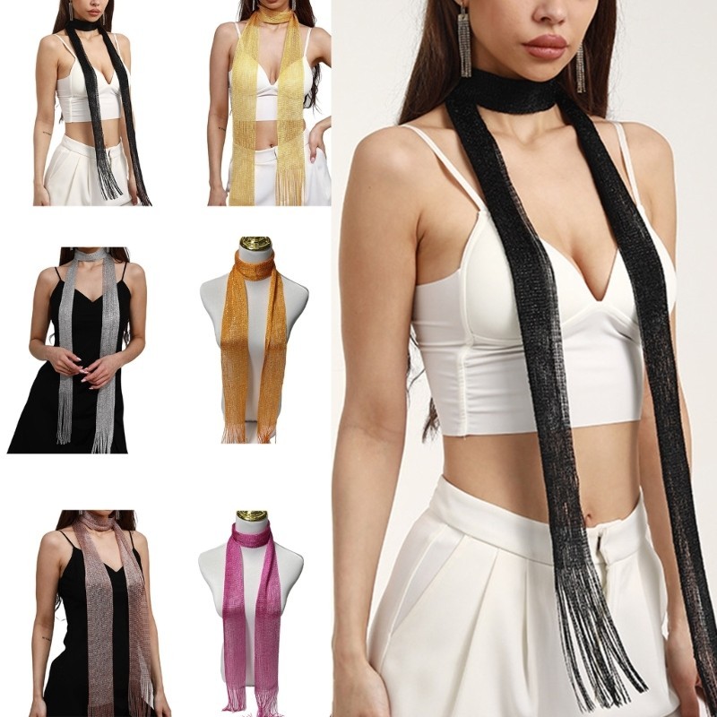 Moda Quente Máscaras Lenço Transparente Festa De Casamento Para Mulher Pescoço Envoltório Gola Casual Com Borlas Brilhan