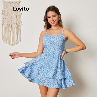 Lovito Vestido de Babado nas Costas com Laço Floral Ditsy Boho para Mulheres LBL08373
