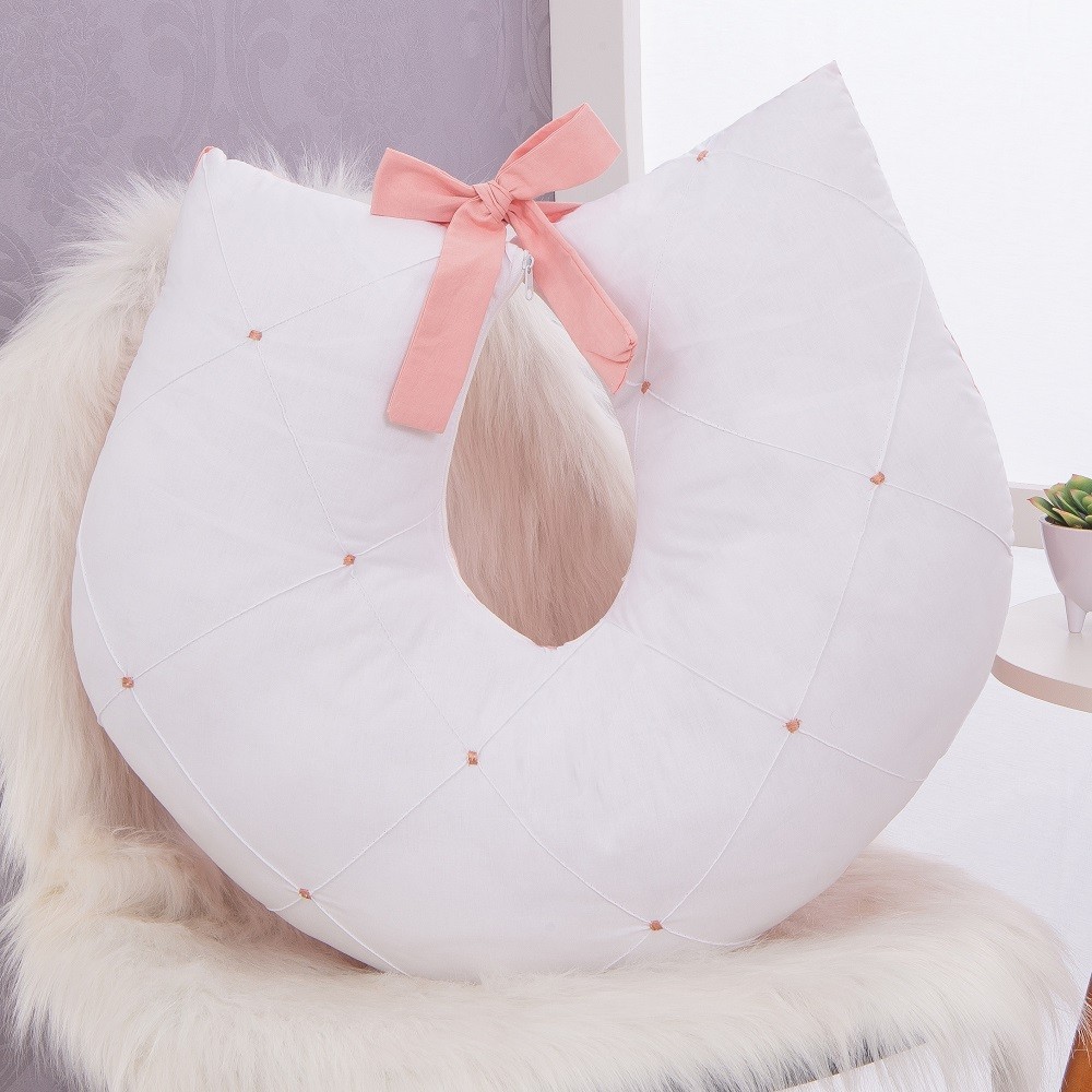 Almofada Amamentação para Meninas Joy Branco com Rose Ergonômica com Laço em Oferta na Shopee