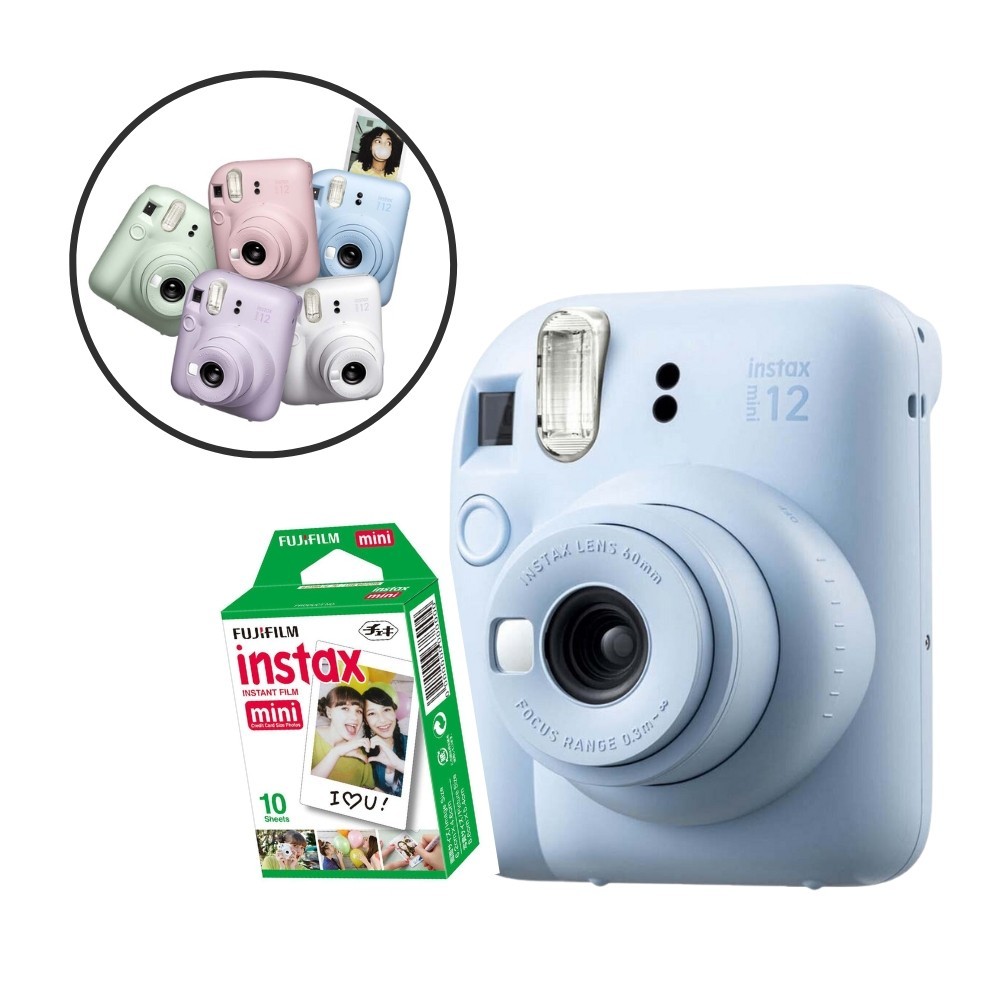 Câmera Instantânea Instax Mini 12 Azul Claro com Filme de 10 poses