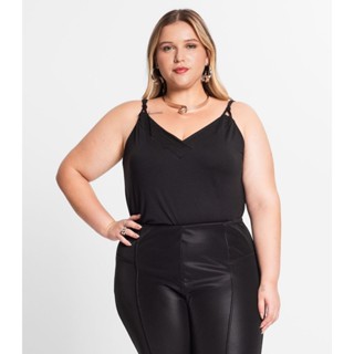 Blusa de Alças Plus Size Nó Secret Glam Preto