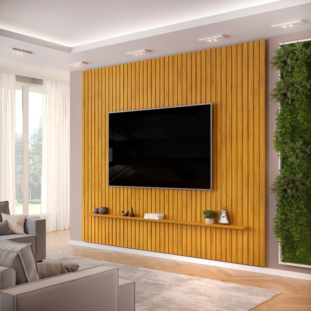 Painel para TV até 75 Polegadas Ripado DJ Móveis Trento 275 Cedro em Oferta na Shopee