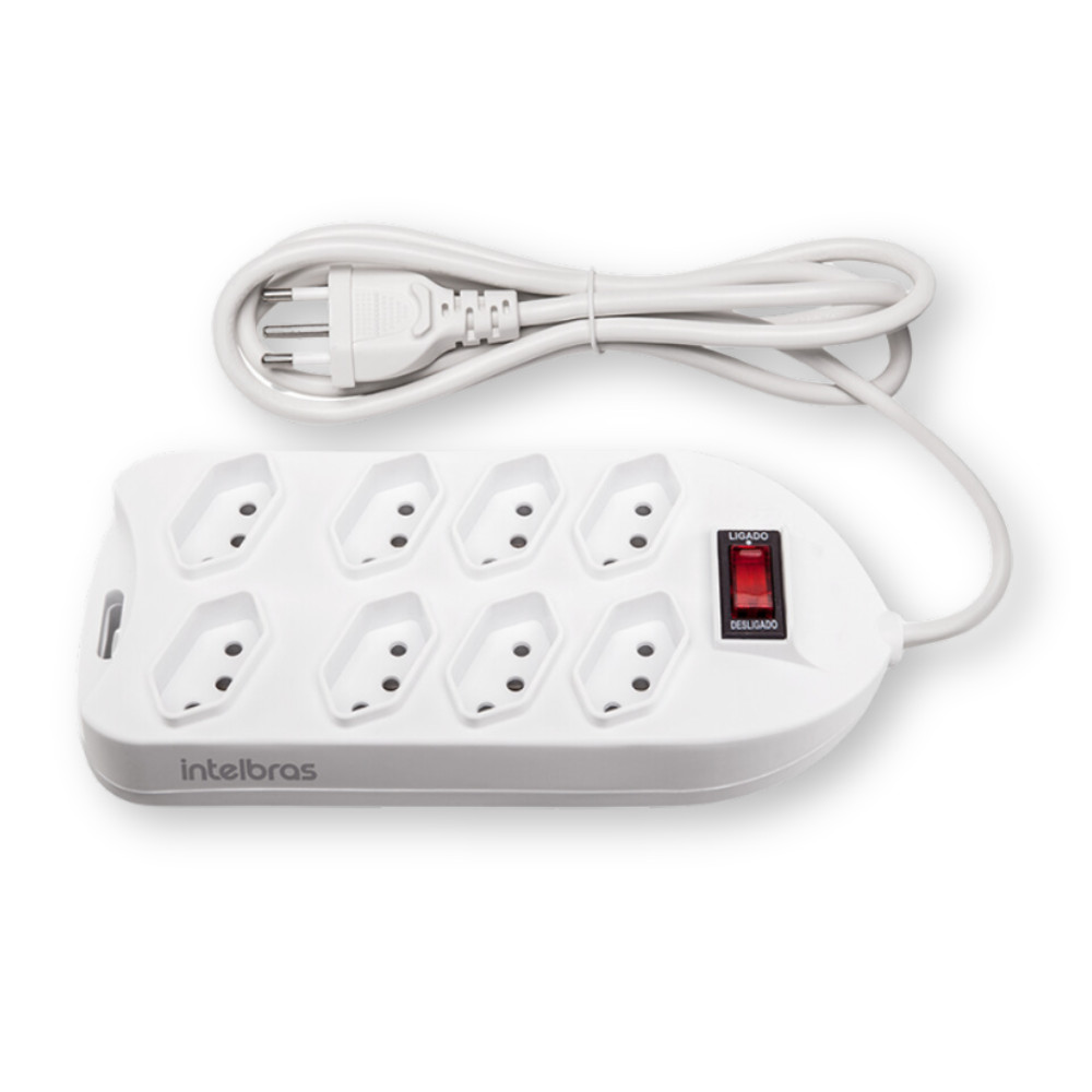 Filtro De Linha Protetor Eletrônico Com 8 Tomadas Bivolt EPE 1008+ Branco Intelbras Dupla Proteção Cabo Longo