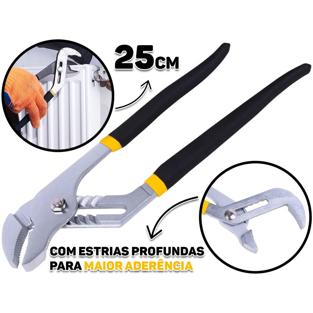 Alicate Bomba D'água Aço Carbono Para Tubos E Encanamentos Cabo Emborrachado 25cm Hutz - Home & Living