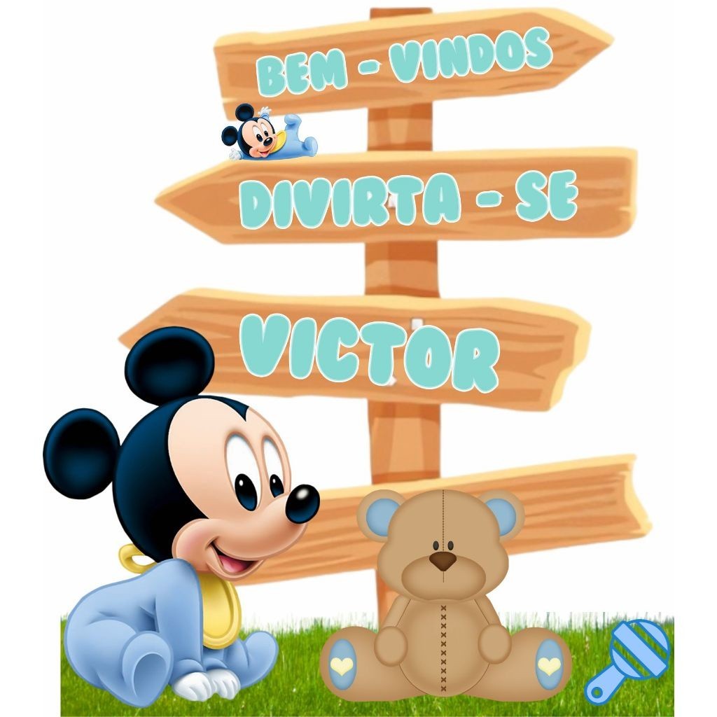 Display PLACA SETA MDF de chão - Mickey Baby Azul (INFORME NOME E IDADE NO CHAT AO VENDEDOR)