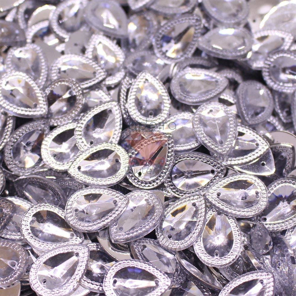 Chaton Para Costura Gota Com Borda 13X18mm Em Acrilico Com 250Gr