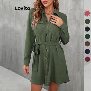 Lovito Vestido feminino casual com cinto liso LNL52152
