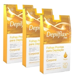 Kit 3x Folhas Prontas Corporais C/ 20 Uni. Natural Depilflax