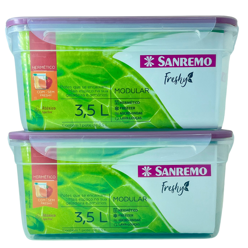 Kit 2 Potes Plástico Empilhaveis Grandes Sanremo 3,5L Organizador de Frutas Geladeira Hermético com Travas Laterais ROXO