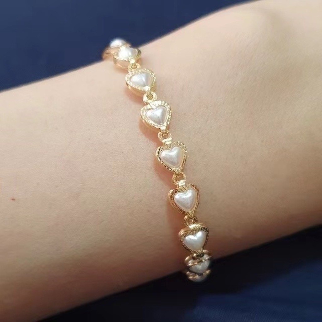Pulseira de pérolas de coração delicado a ouro 18k Prata 925 em Oferta na Shopee