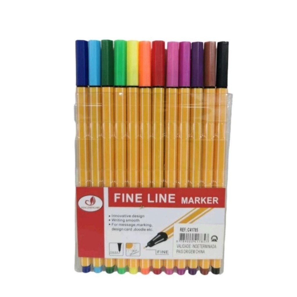 Kit Fine Line 12/24 cores Canetas Coloridas Fine Line Ponta Fina Fineliner 0.4mm