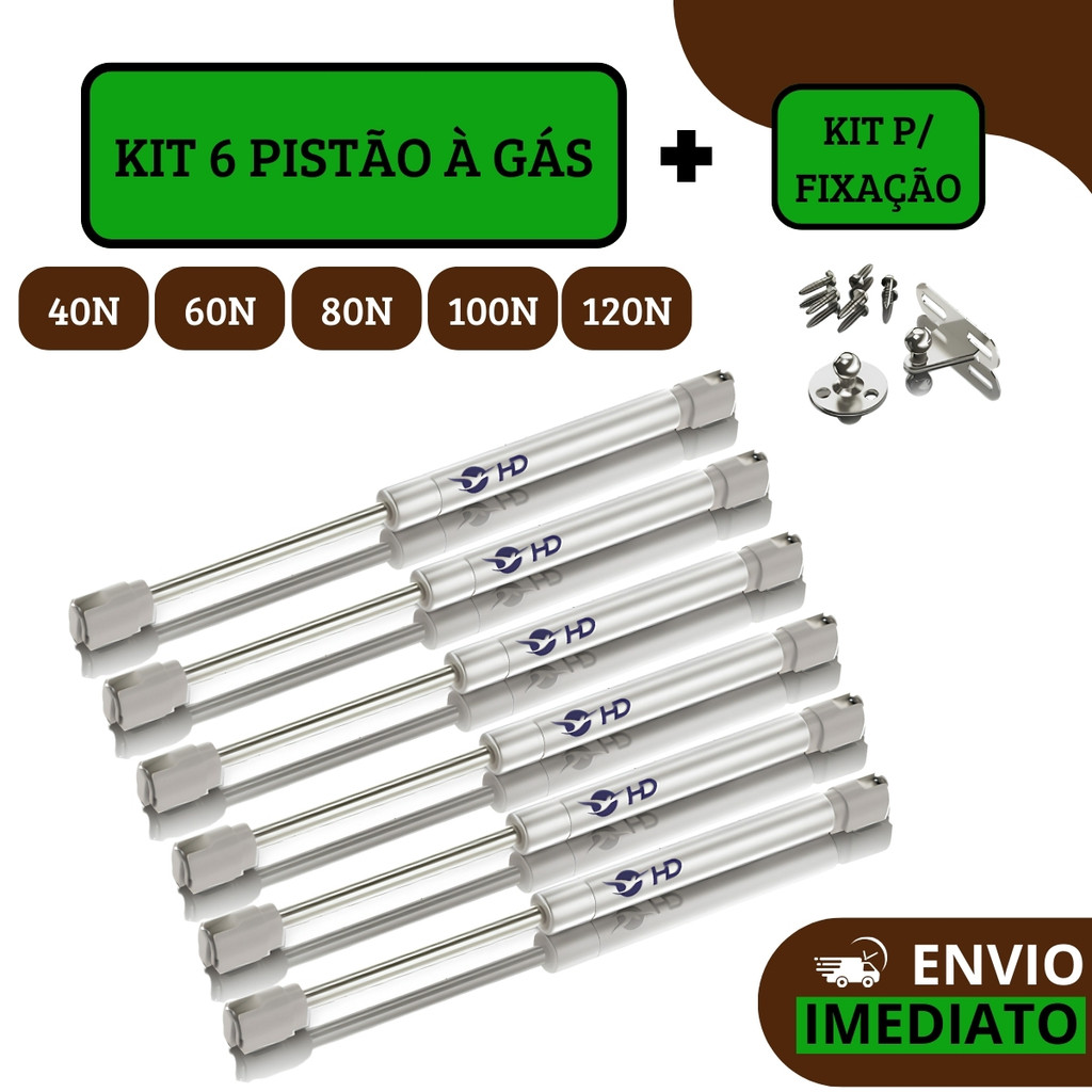 Kit 6 Pistão à Gás Com Amortecedor Para Porta Armário Cozinha Abre Para Cima
