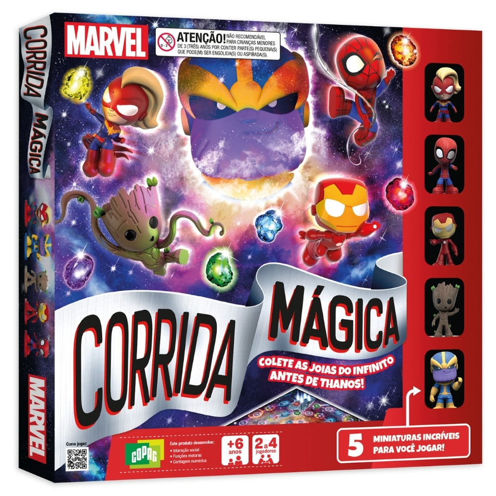 JOGO DE TABULEIRO CORRIDA MÁGICA MARVEL 5 MINIATURAS COPAG PERSONAGEM BRINQUEDOS THANOS HOMEM ARANHA em Oferta na Shopee