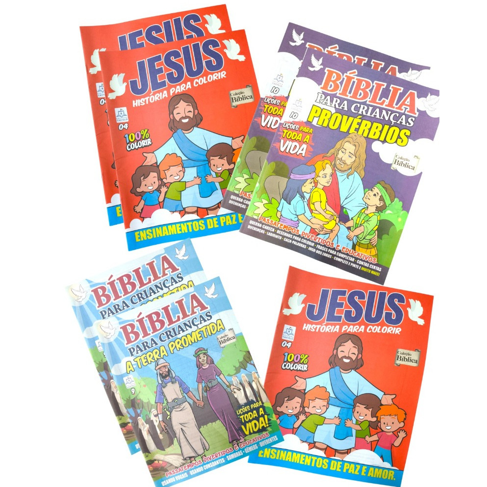 10 Kit Revistinha Bíblica Colorir Bíblico Infantil Livro Igreja Desenho Lembrancinha Criança Prenda
