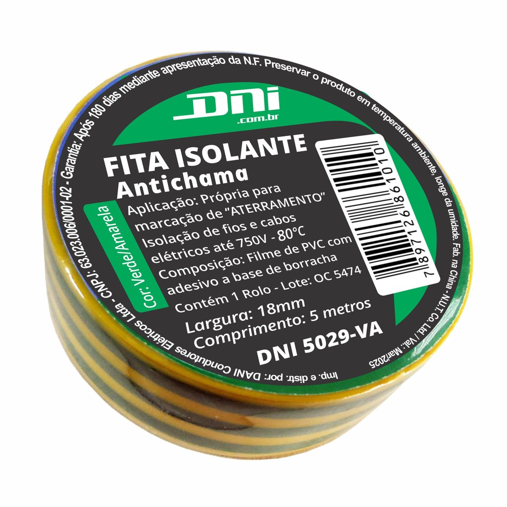 Fita Isolante 5m Antichama Verde e Amarela - DNI 5029VA em Oferta na Shopee