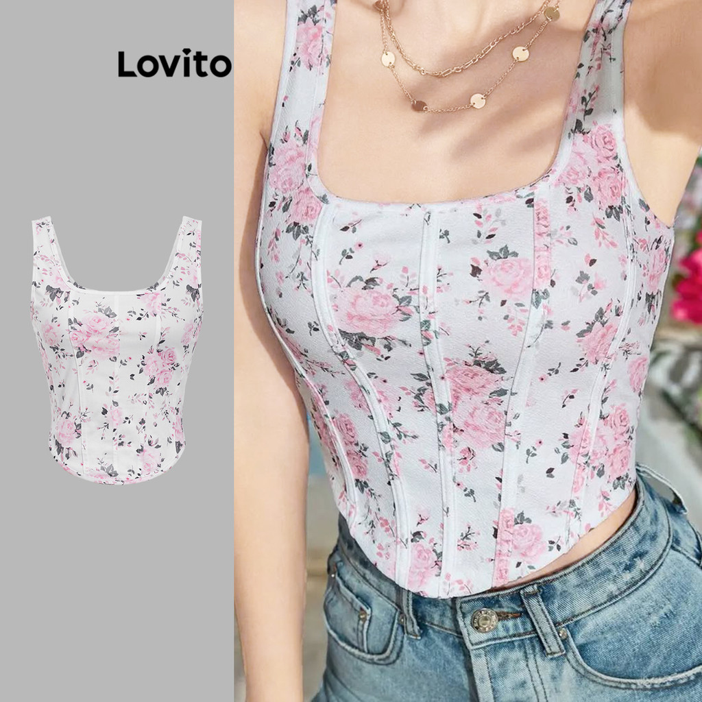 Lovito Regata Casual Com Estrutura Floral E Top De Verão Para Mulheres L120ED198 - Women Clothes