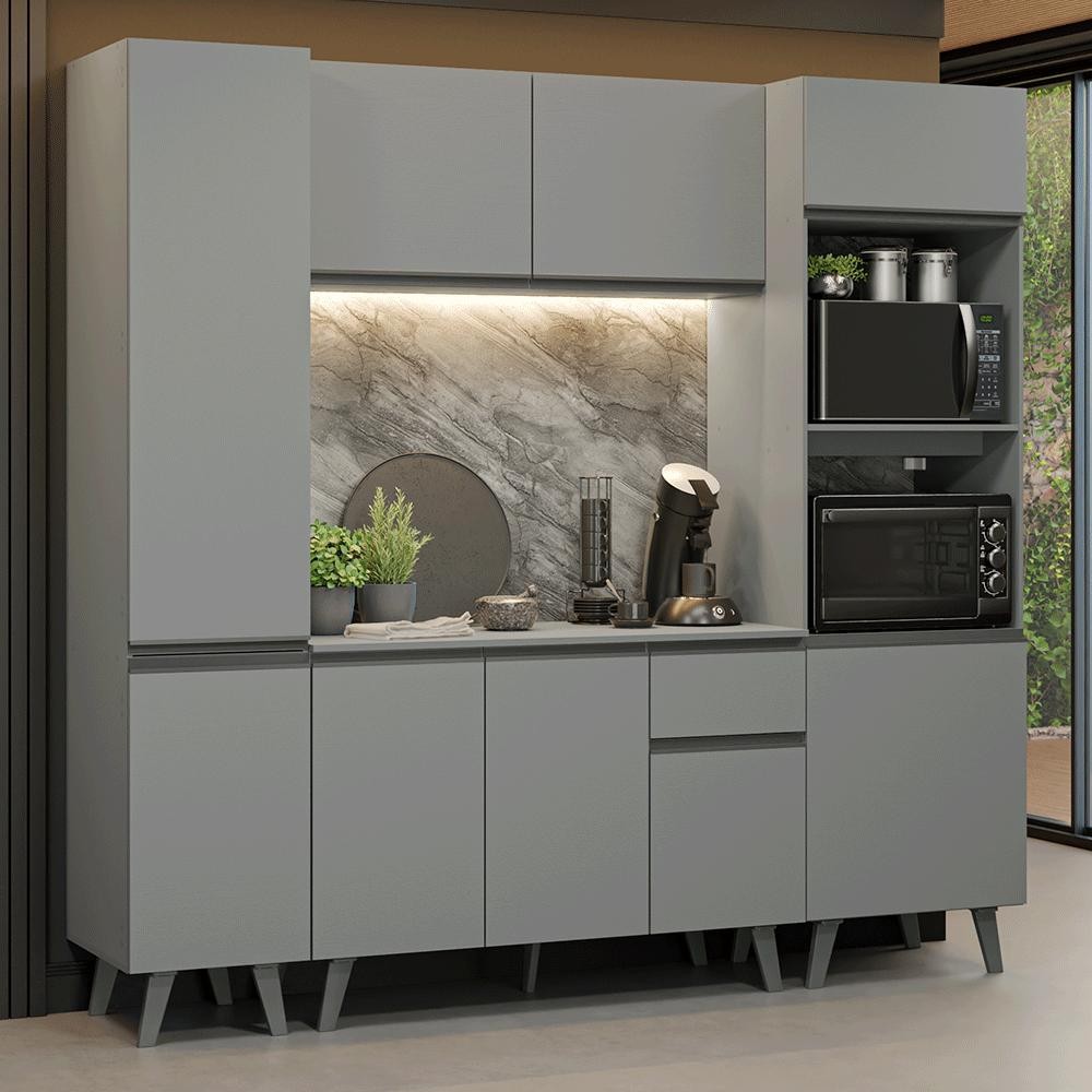 Armário de Cozinha Completa 220cm Cinza Nice Madesa 05 em Oferta na Shopee