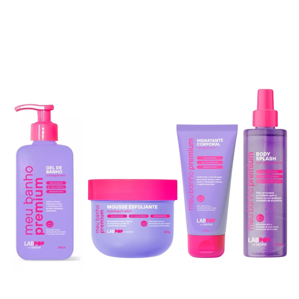 Kit Completo Bubblegum Witch Labpop By Labotrat – Mousse Esfoliante, Body, Hidratante e Ge...