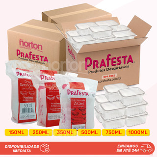 Potes Retangulares Descartáveis Com Tampa Para Freezer e Microondas Prafesta