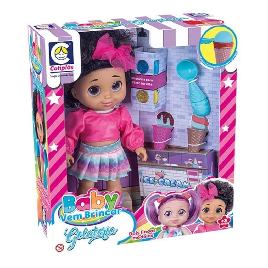 Brinquedo boneca baby morena vem brincar gelateria massinha Cotiplas 2667 em Oferta na Shopee