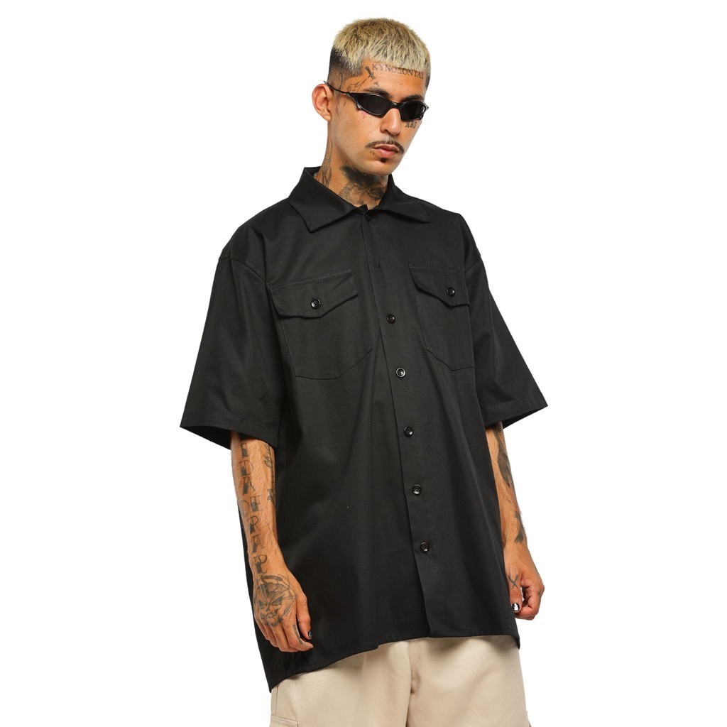 Camisa work shirt masculina preta estilo chicano hiphop americano streetwear