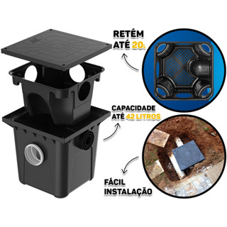 Caixa Coletora De Gordura Plástico Com Cesto Coletor E Tampa Até 42 Litros Cor Preto Herc em Oferta na Shopee