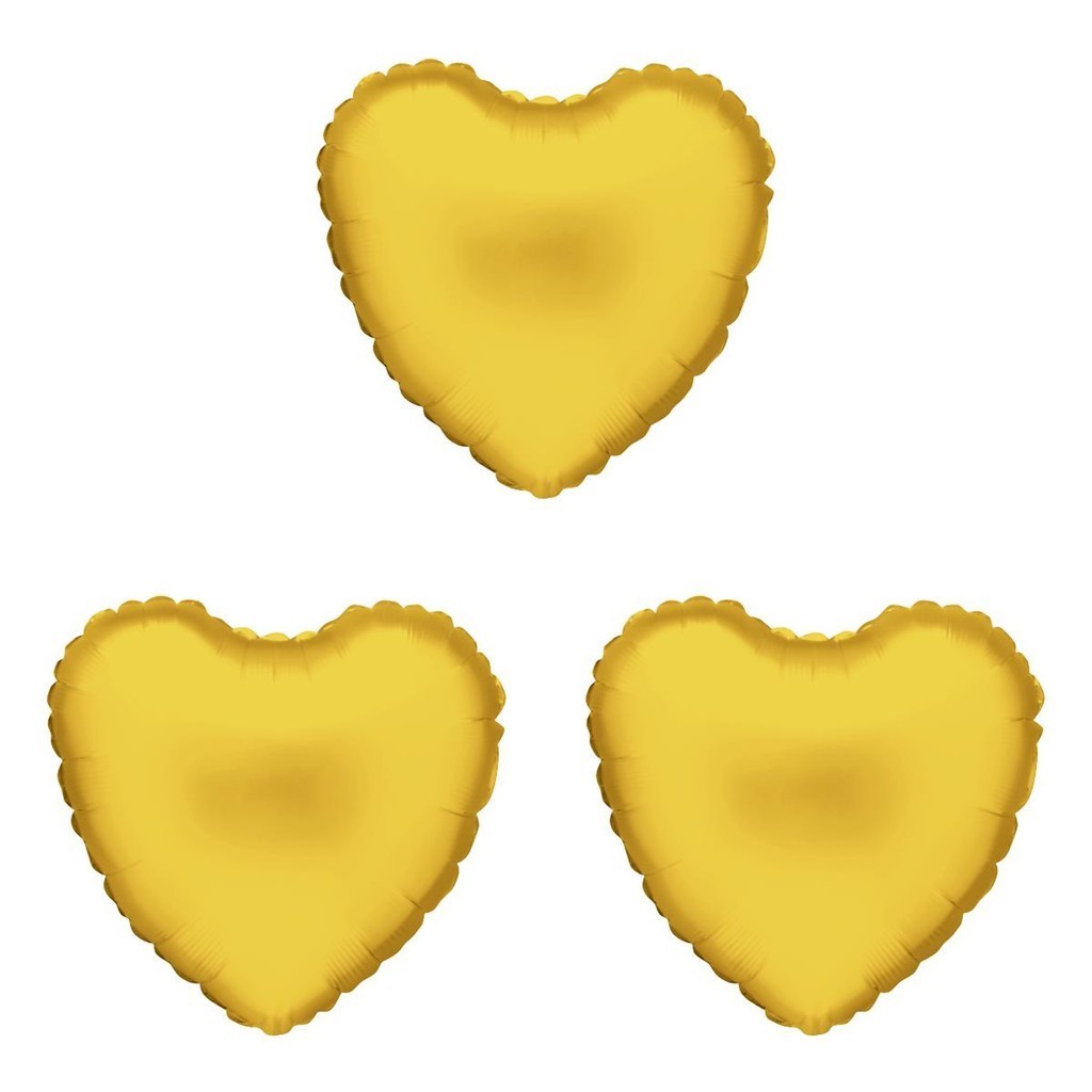 Kit Balões em forma de Coração Dourados para festas e ocasiões especiais 45 cm cada 3 Unidades