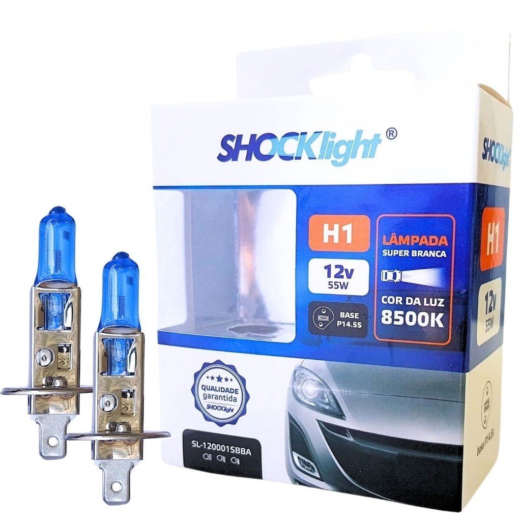 PAR LAMPADA SUPER BRANCA H1 12V 55W HALOGENA 8500K FAROL