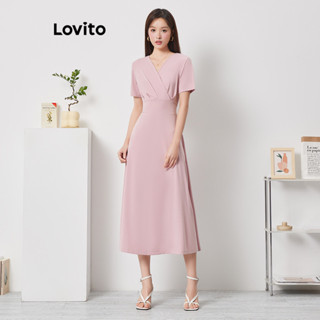 Lovito Vestido Elegante com Amarração e Renda para Mulheres L74ED166 (Rosa/Azul)