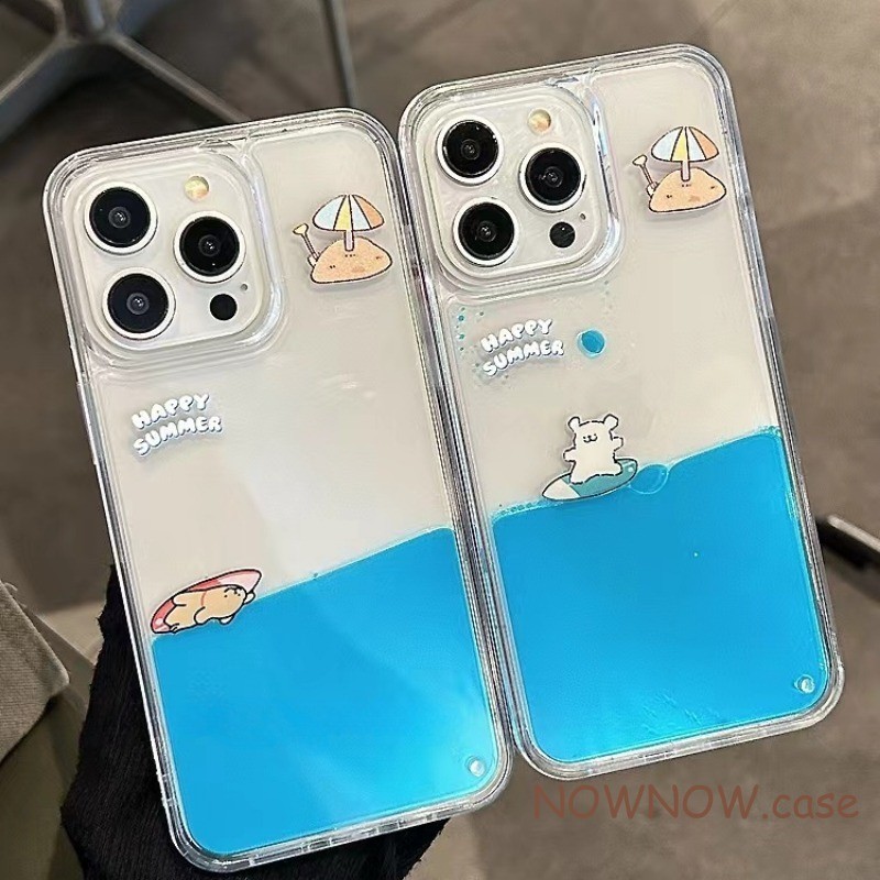 Compatível Para iPhone 15 14 13 12 11 Pro MAX XR XS 7 8 Plus INS 2024 Novo Fluxo De Areia Líquida De Verão Divertida Caixa De Telefone Cães Líquido Capa Macia