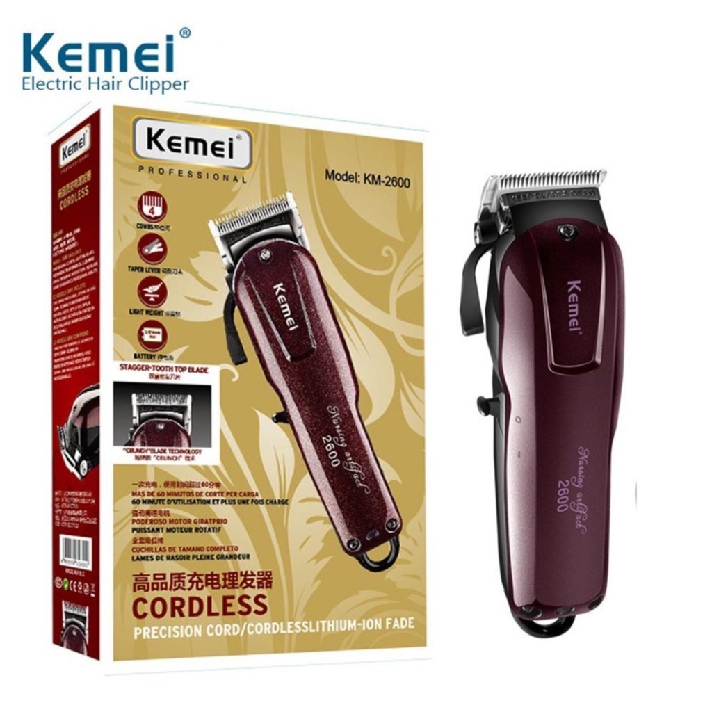 Máquina de Cortar Cabelo Profissional sem fio recarregável Kemei- 2600 original cordless Km 2600 - bivolt 110v/220v