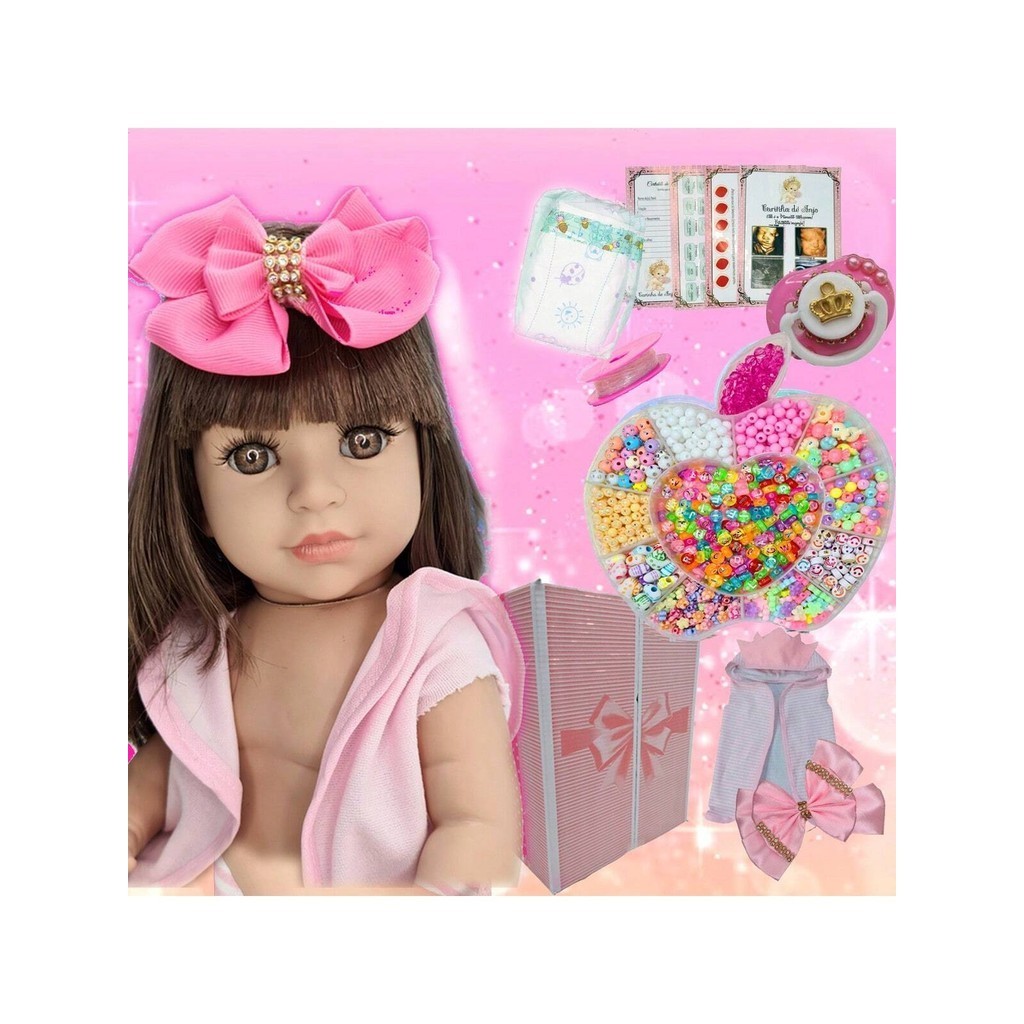 Boneca Bebê Reborn Silicone Realista Envio Imediato + Kit Miçangas 1000 Peças Completo Para Fazer Pulseiras
