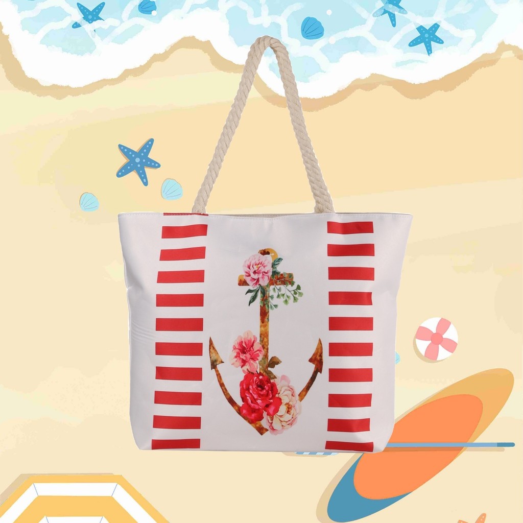 Bolsa de Praia Feminina Grande de Ombro Verão Férias Alça de Corda — imagem 2 de 2