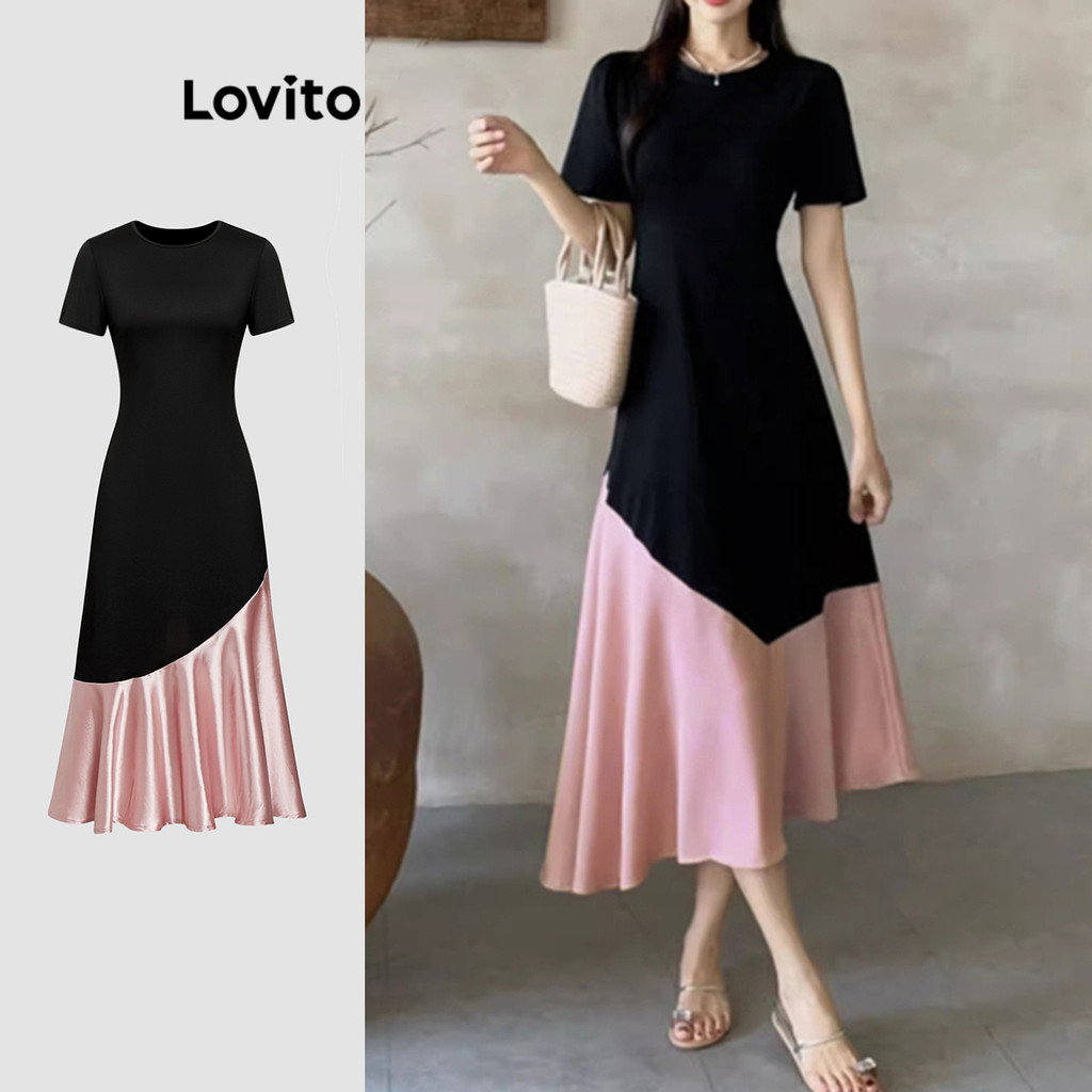 Lovito Vestido Elegante Vestido De Verão Colorblock Para Mulheres L112ED332 - Women Clothes
