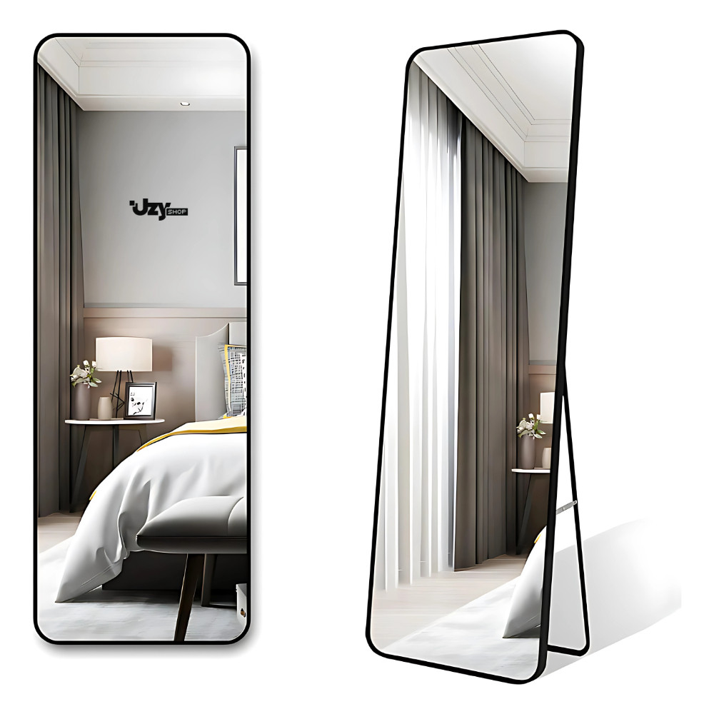 Espelho Base Reta Corpo Inteiro 147x37 Com Suporte de Chão Moldura Alumínio Quarto Sala De...