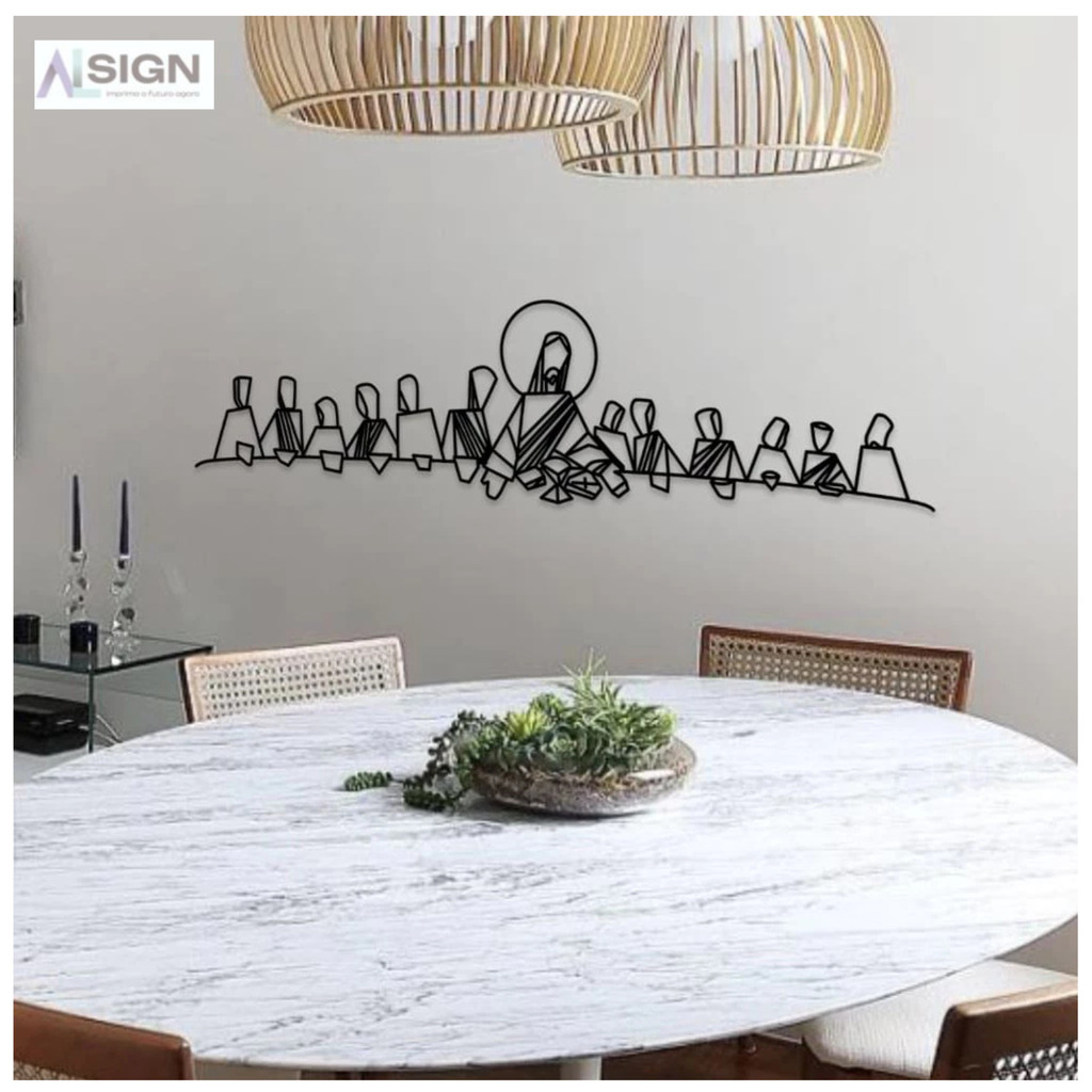 Quadro Religioso Releitura Santa Ceia Decoração Sala De Jantar MDF Preto