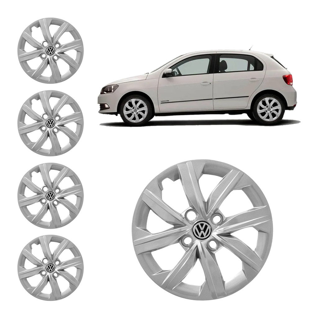 Jogo 4 Calota Aro 14 Gol Saveiro Voyage G4 G5 G6 G7 2006 Até 2020 + Brinde Emblema Vw Alto Colante