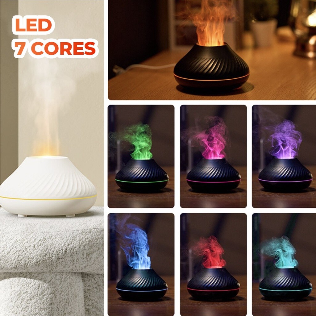 Controle com LED de 7 Cores, Estilo Branco - Umidificador Difusor Aromatizador Ultrassônico 130ml