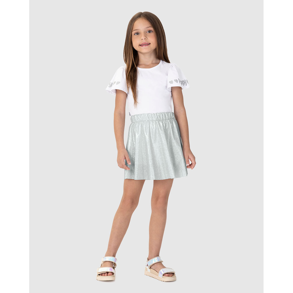 Conjunto Infantil Menina Saia Em Malha Metalizada Malwee Kids