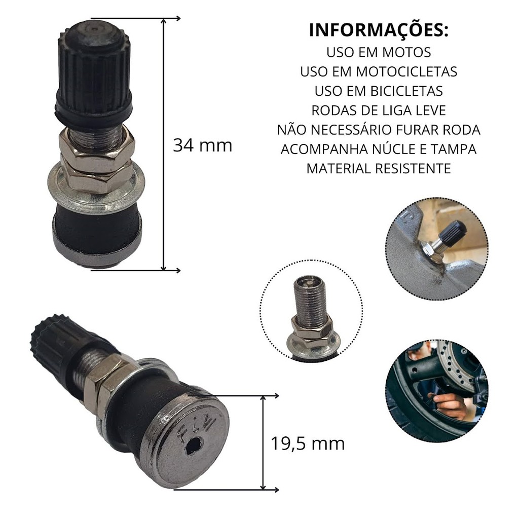 Bico De Ferro Para Roda De Moto Pneu Sem Câmara 10 Unidades Uso Profissional Vedação Segura Alta Resistência — imagem 2 de 2