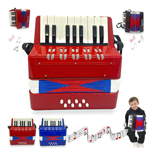 Sanfona Acordeon Infantil Maxmidia Semi Profissional 8 Baixos Grande Cor Vermelho