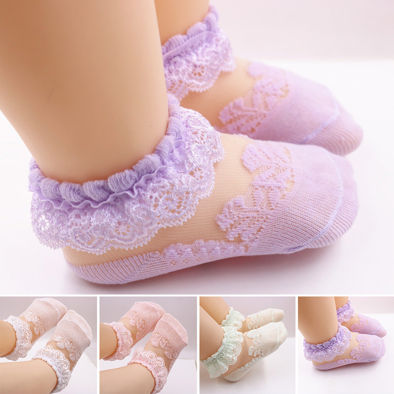 Meias Respiráveis De Renda Para Bebê , Botas Elásticas De Algodão Tornozelo De 0 A 5 Anos ...