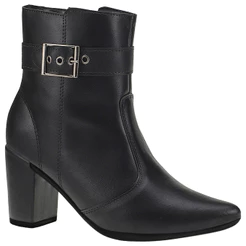 Bota Feminina com Zíper Bico Fino Lateral Cano Curto Salto com Acessório Fivela 205