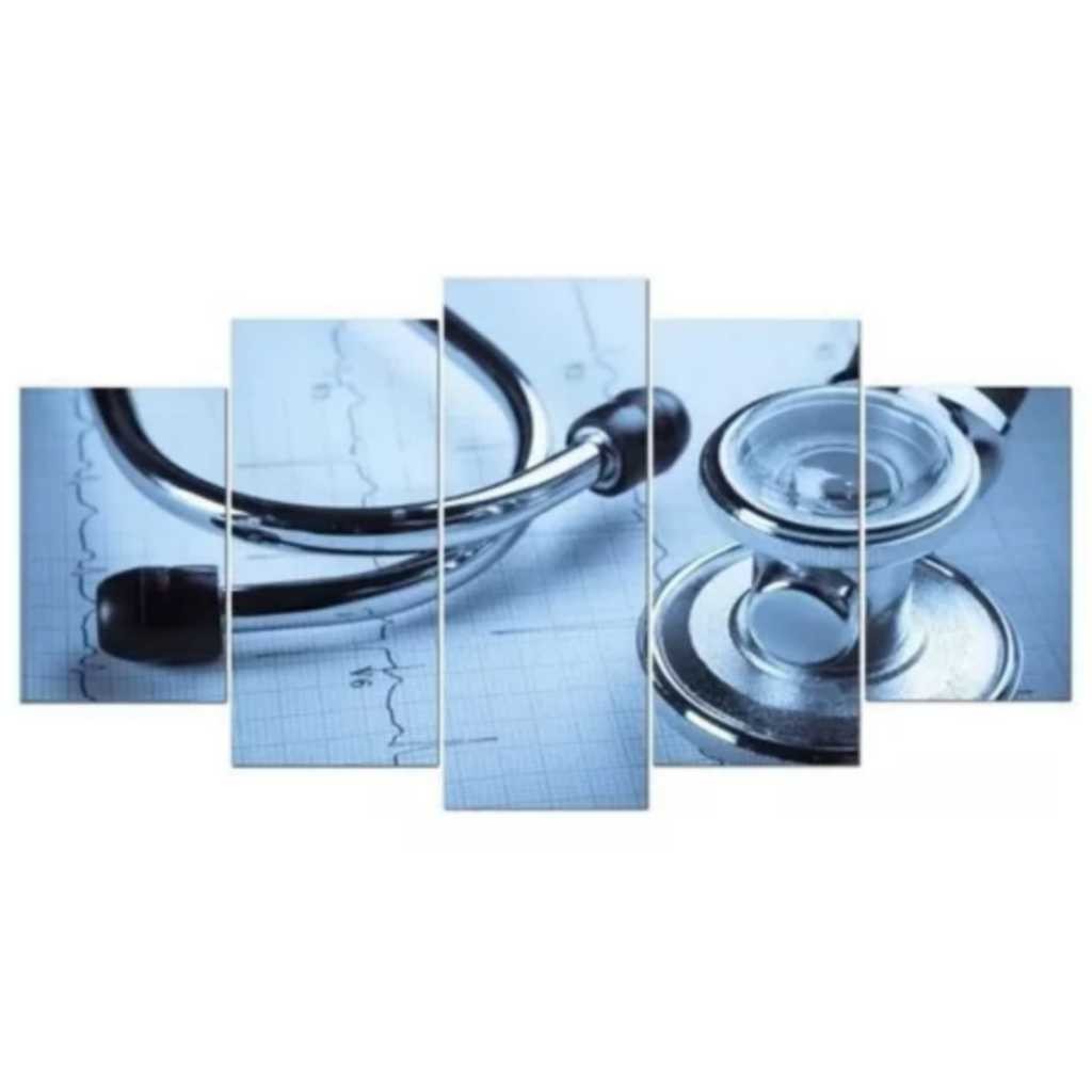 Quadro Mosaico 5 Peças Estetoscópio Medicina Para Consultório Médico Profissão
