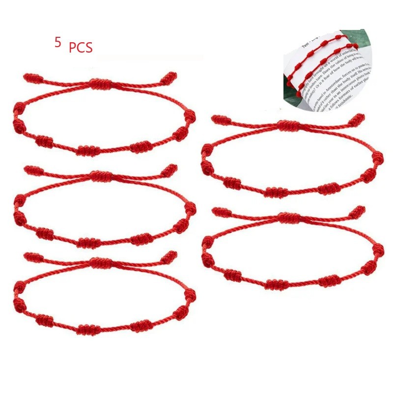 Kit 5 Pulseiras Vermelha 7 Nós Kabbalah Ajustável Kit 5 Pulseiras Vermelha 7 Nós Kabbalah Ajustável