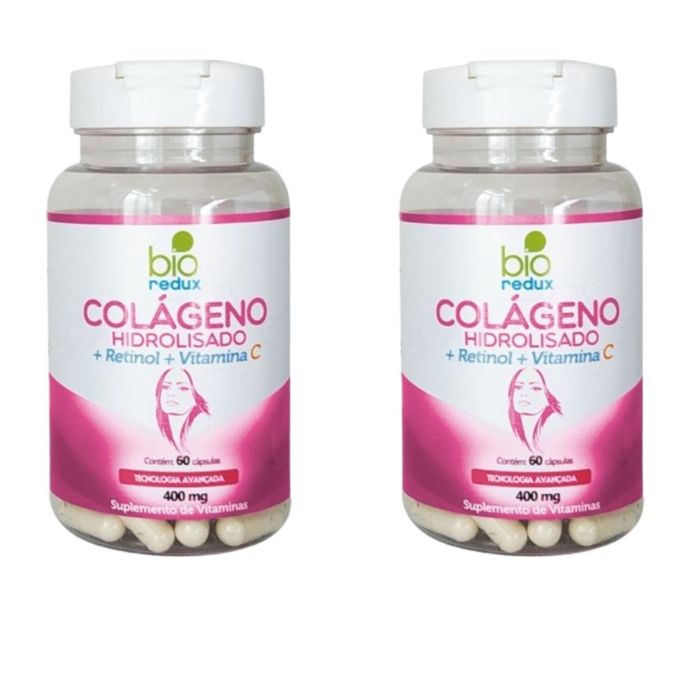 Kit 2 Bio Redux - Colágeno Hidrolisado (+ Retinol + Vitamina C) 60 Cápsulas 400mg - PRONTA ENTREGA!!