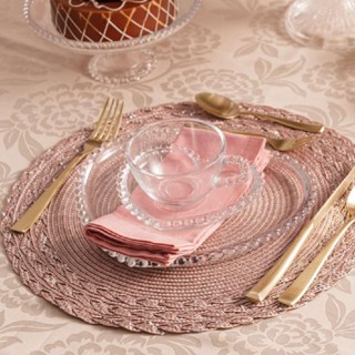 Conjunto Jogo 2 Pratos Grandes 30x25x2cm Almoço Jantar Rasos Coração de Cristal Pearl Bolinhas Wolff